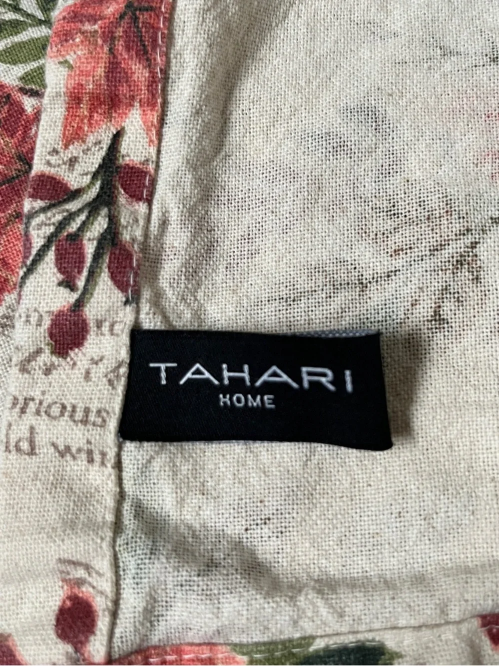 Tahari Floral Table Linen in Pink, Green, Brown on Cream